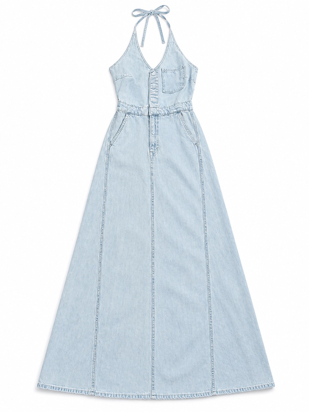 Universal Thread Light Blue Denim Halter Maxi Dress